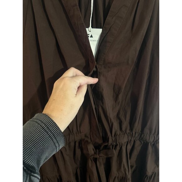 NWT Free Assembly Cotton Plus Size Brown Puffy Sleeved Tiered Midi Dress - Picture 6 of 14